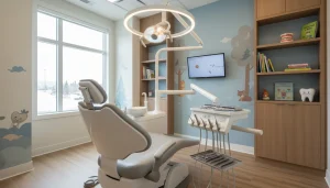 Dental exam room prepared for routine family dental visits in Edmonton Alberta